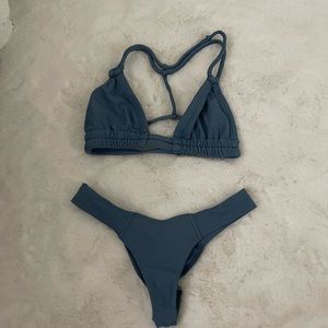 Montce blue T top and minimal coverage and ruched back bottoms